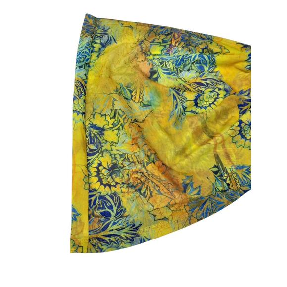 DOLLS KILL JADED LONDON Macaw Floral Print Yellow Ruched Mini Mesh Skirt Size M - Picture 3 of 7